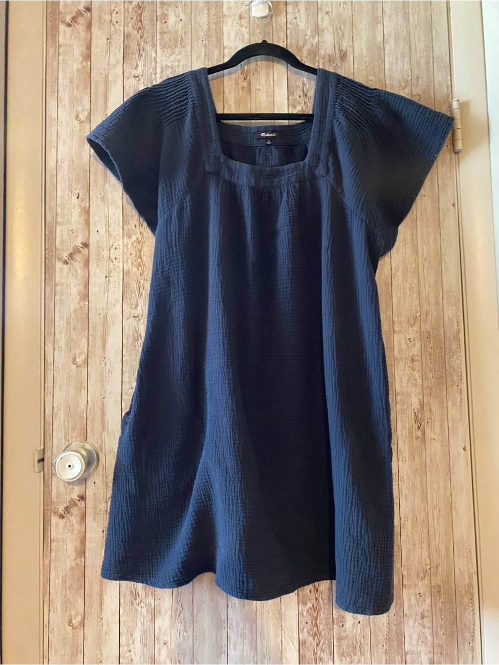 Madewell Navy Blue Textured Cotton Dress Size XL Baby doll style loose